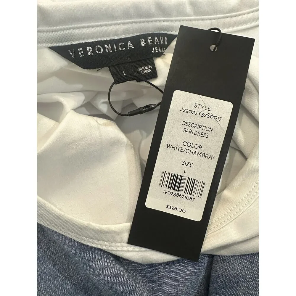 NWT Veronica Beard Chambray Bari T-Shirt Dress Tie Waist Ruffle Women's Large - Picture 11 of 15